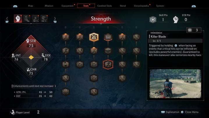 The skill tree in Rise of the Ronin.