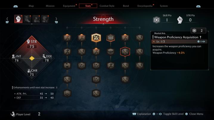 The skill tree in Rise of the Ronin.