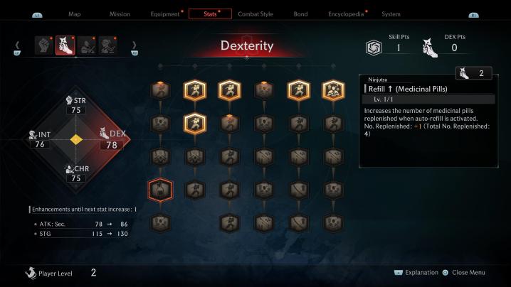 The skill tree in Rise of the Ronin.