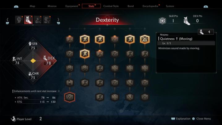 The skill tree in Rise of the Ronin.