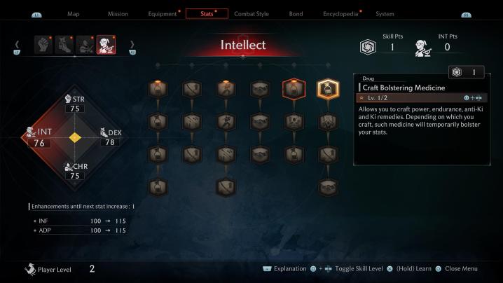 The skill tree in Rise of the Ronin.