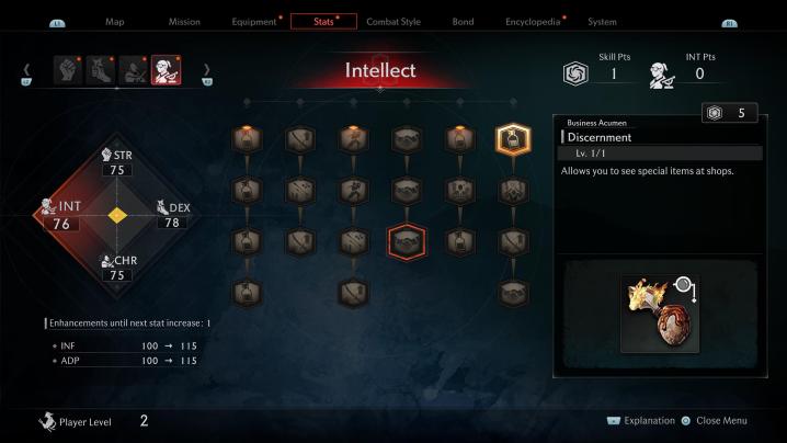 The skill tree in Rise of the Ronin.