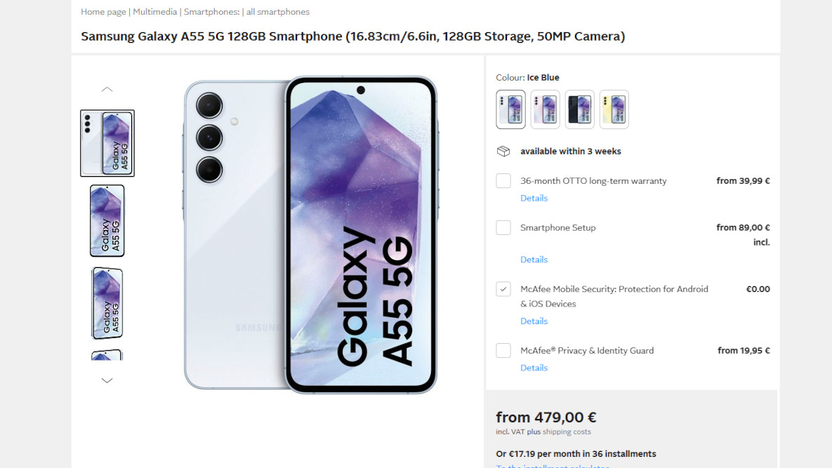 Samsung Galaxy A55 Otto listing