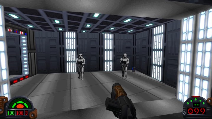 Content from the trade show level in Star Wars: Dark Forces Remaster.