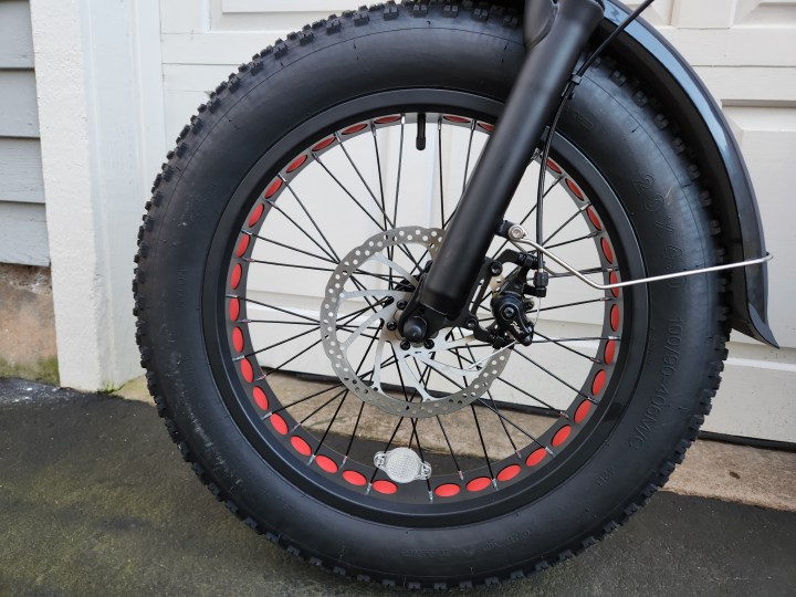 The Heybike Mars 2.0 folding e-bike has mechanical disc brakes with 180 mm disc rotors.