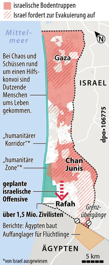 Die aktuelle Lage im Gazastreifen (Stand: 1. März 2024).