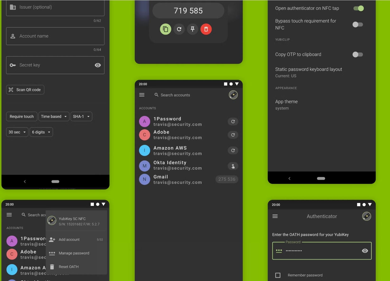 Yubico Authenticator dashboards.