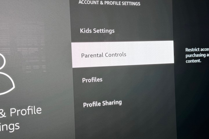 Screenshot showing Parental Controls on the Amazon Fire TV.