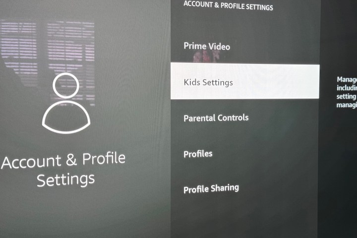 Screenshot showing how to get to Kid Settings on Fire TV.