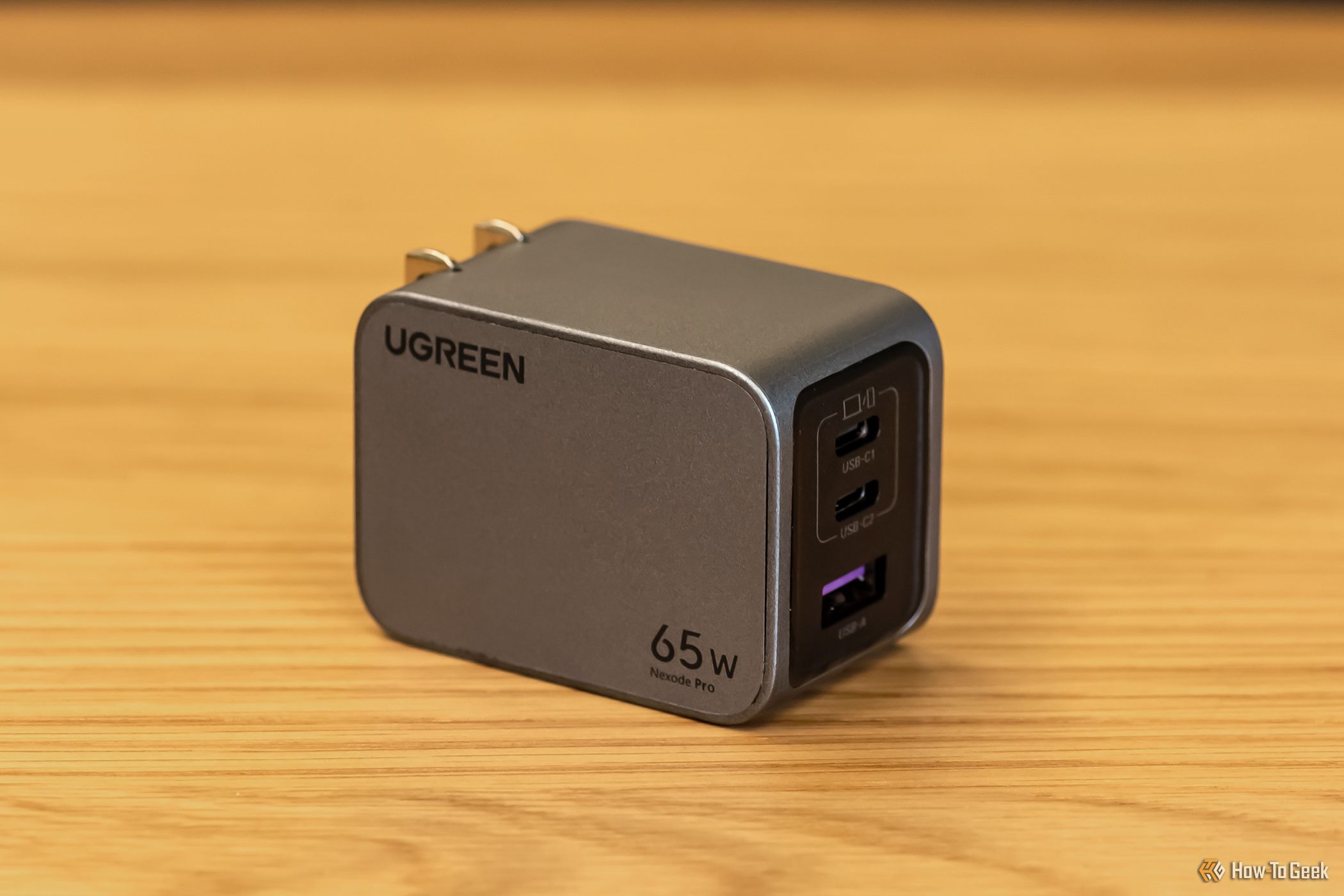 Angled view of the Ugreen Nexode Pro 65W USB-C Wall Charger