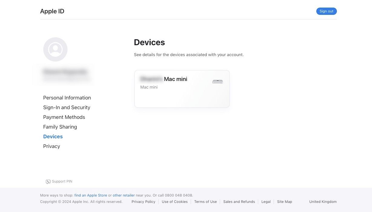 List of logged in devices as seen on Apple's website.