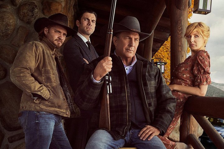 A family gathers outside in Yellowstone season one.