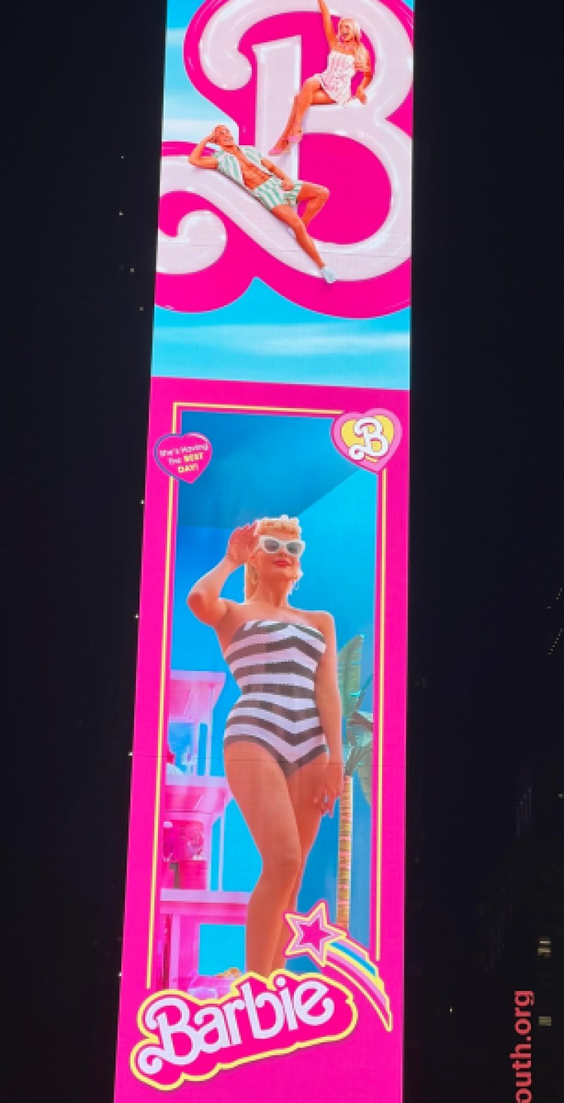 Barbie towers over times Square.