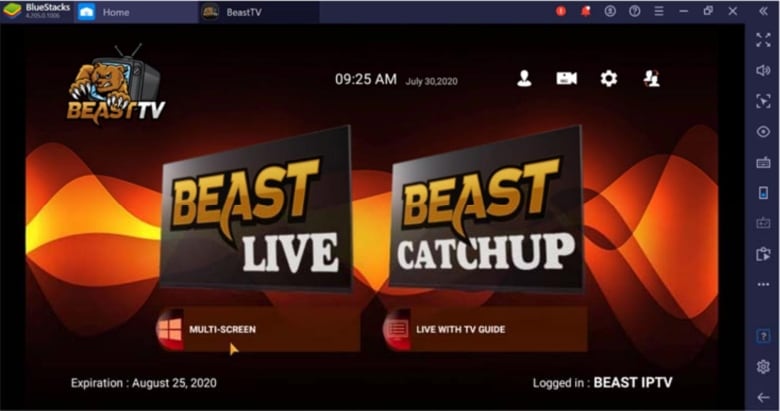 An image of a screen that says 'Beast live' and 'Beast catchup.'