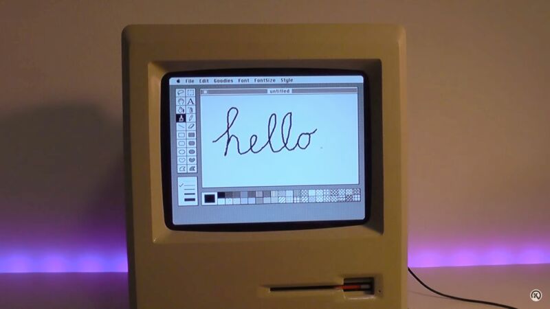 Booted Mac replica with MacPaint open, 