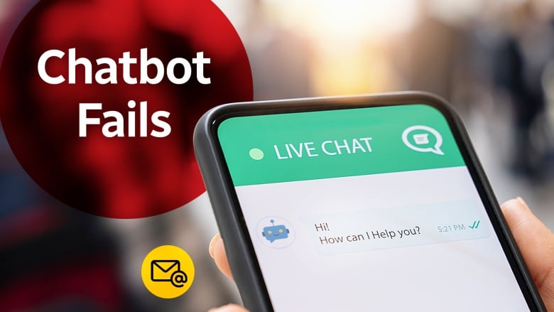 "Chatbot fails" text and a hand holding a phone with a chat box with a robot.