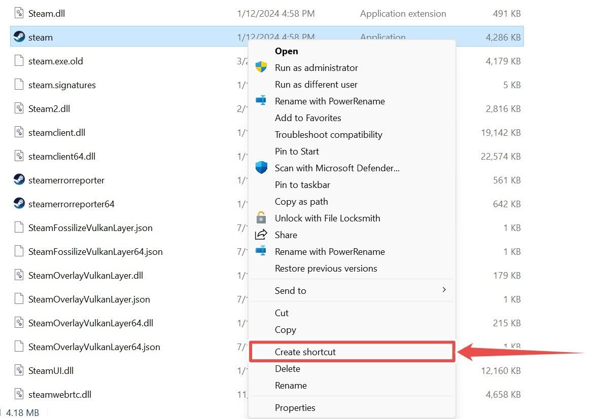 Creating a shortcut of an app on Windows 11.