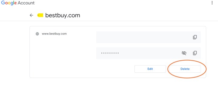 Choose Delete for your account login info.