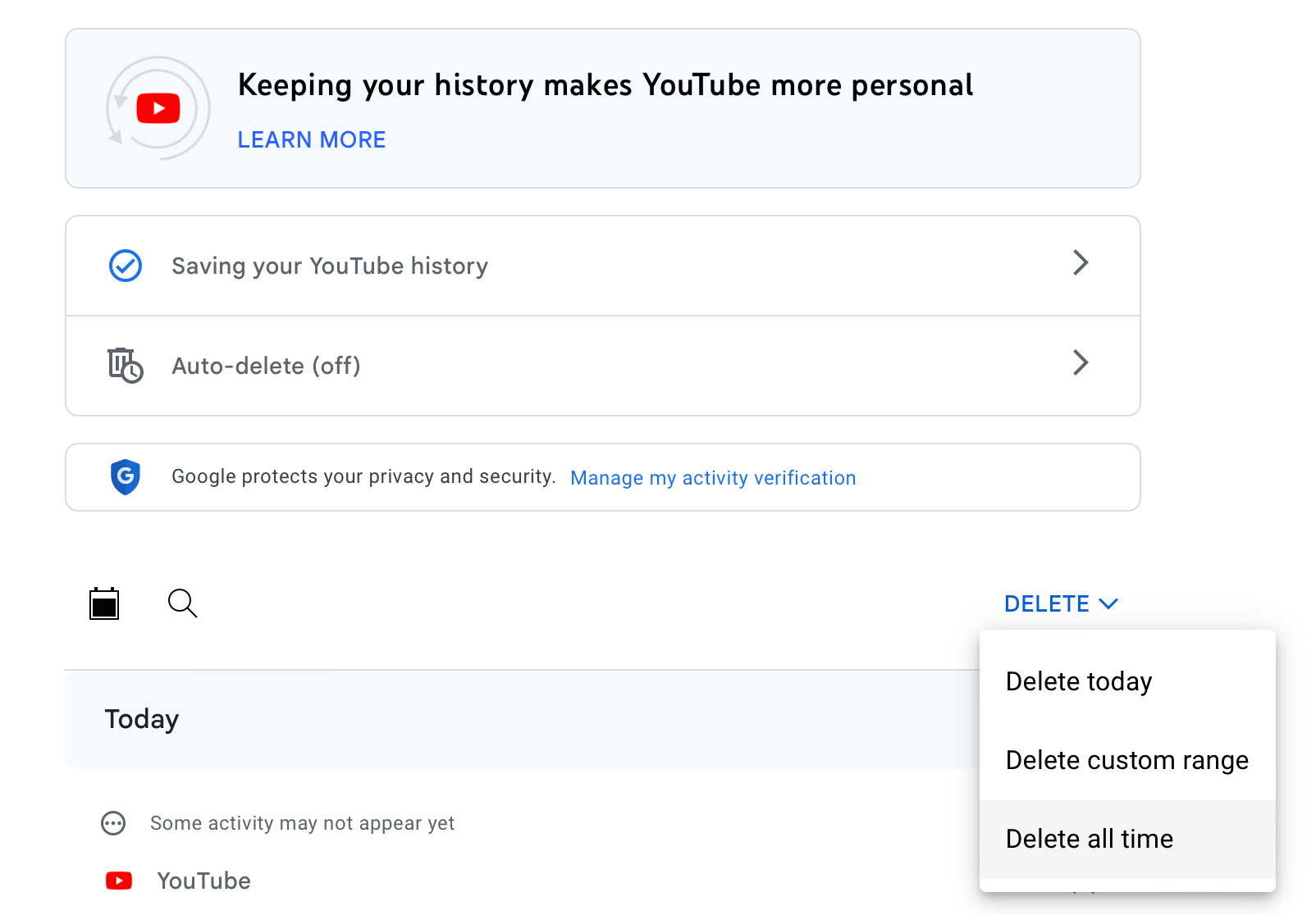 Wipe your entire YouTube history using the "Your Data in YouTube" settings.