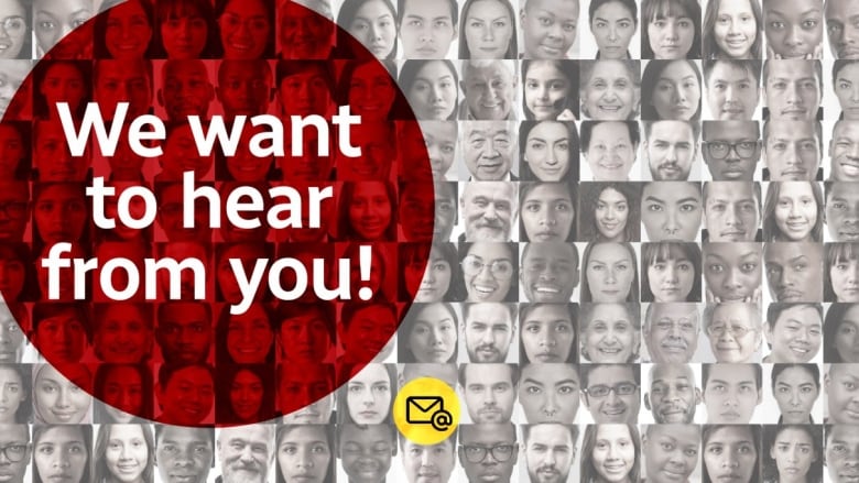 A collage of faces with the text, "we want to hear from you."