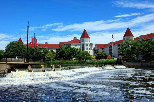 Downtown Waukesha, a city in Waukesha County, Wisconsin.