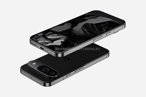 A render of the Google Pixel 9 smartphone in black.