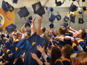 Graduation caps in the air