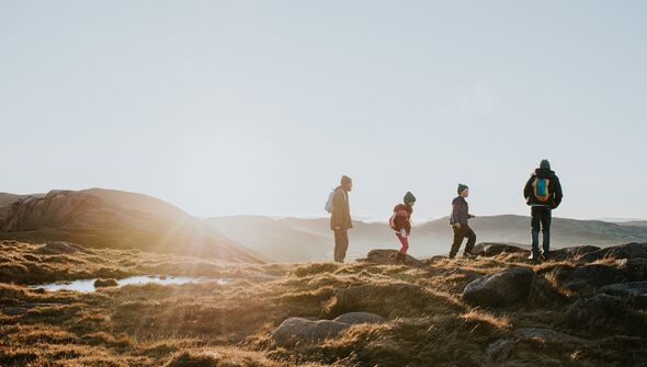 Family hiking outdoors