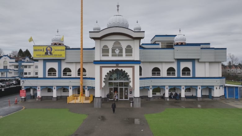 A white Sikh temple is pictured