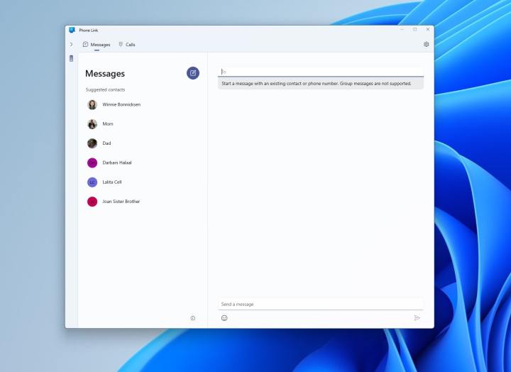 A screenshot of iMessage running in the Windows 11 Phone Link app