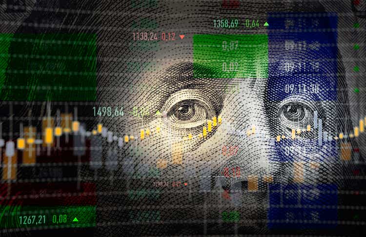 Financial Data Analysis Graph Over One Hundred American Dollar Bill