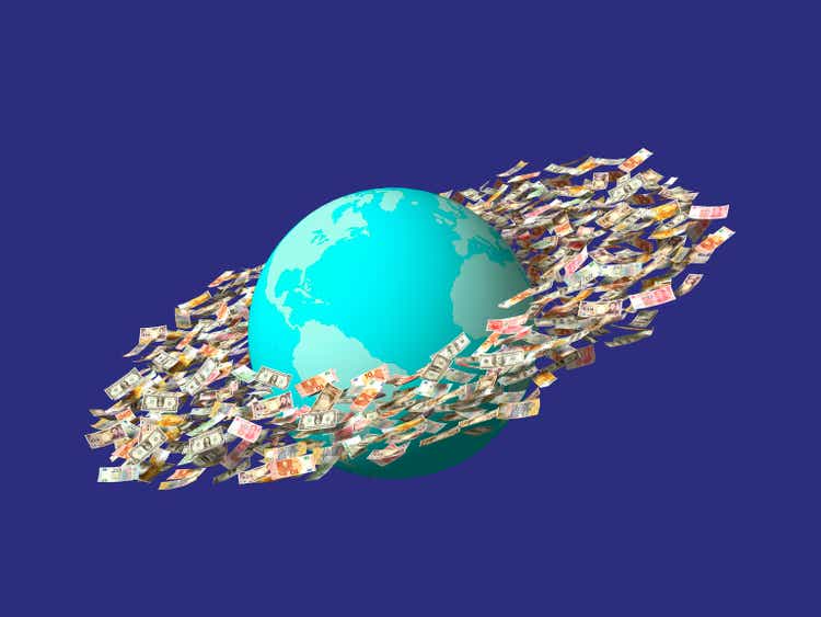 Swarm of banknotes around planet Earth