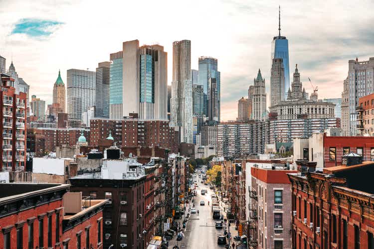 Lower Manhattan skyline and Chinatown.