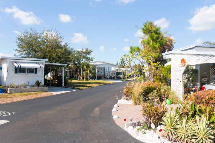 Beautifully landscaped street in a mobile home park in Florida