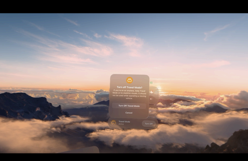 Travel mode option on Apple Vision Pro
