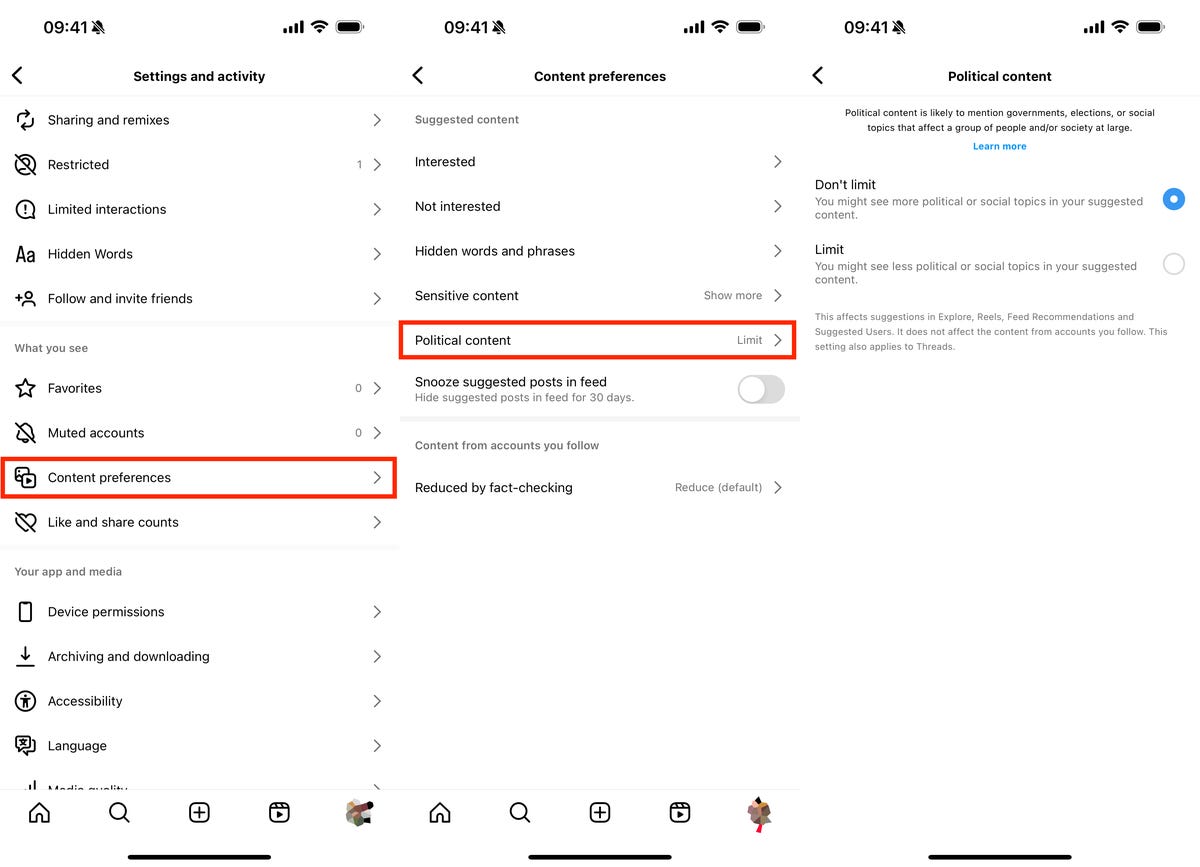 Political content settings on Instagram