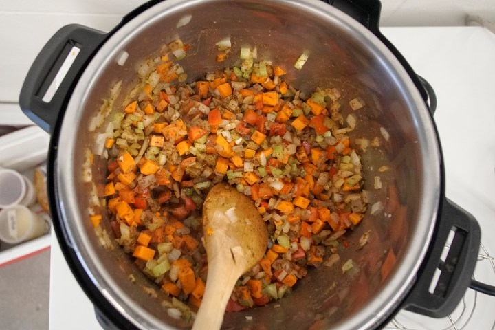 Sautéing vegetables in the Instant Pot. 