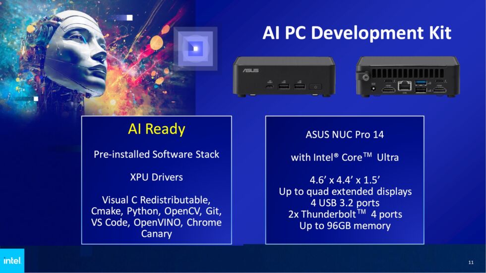 Asus and Intel are offering a NUC with a Meteor Lake CPU and its built-in NPU as an AI development platform.