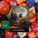 A book cover with rogues dropping from the ceiling on a blurry dice background