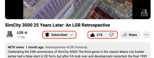 The thumbs-up and "Subscribe" button beneath a YouTube video.