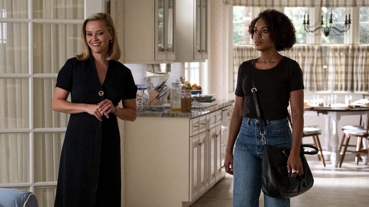 Reese Witherspoon and Kerry Washington standing in a kitchen in a scene from Little Fires Everywhere.