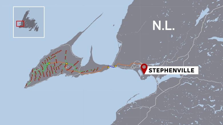 A map of the Port au Port Peninsula.