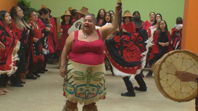 Nisga'a Nation members practice a dance for their Hoobiyee New Year celebration.