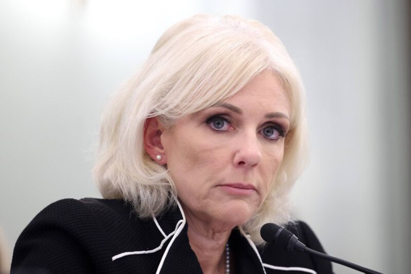 NTSB Chair Jennifer Homendy sitting in front of a microphone while testifying at a Senate hearing.