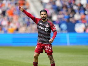 Toronto FC forward Lorenzo Insigne gestures during an MLS soccer match against FC Cincinnati, in Cincinnati,&ampnbsp;Sunday, Feb. 25, 2024.