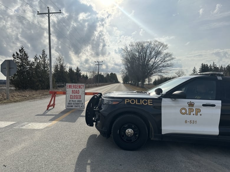 Ontario Provincial Police closed the road south of Woodstock, near Sweaburg, March 5, 2024 after a single vehicle collision involving a school bus. 