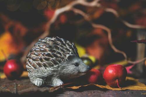 wooden figurine beside red apples