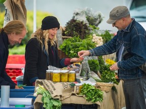 Scenes at a Vancouver farmers' market.