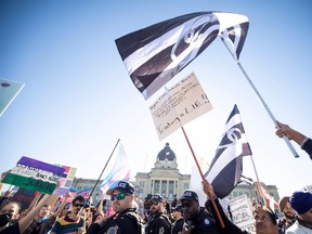 Attendees at a rally at the Regina Legislature