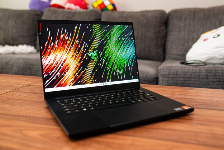 Razer Blade 14 sitting on a coffee table.